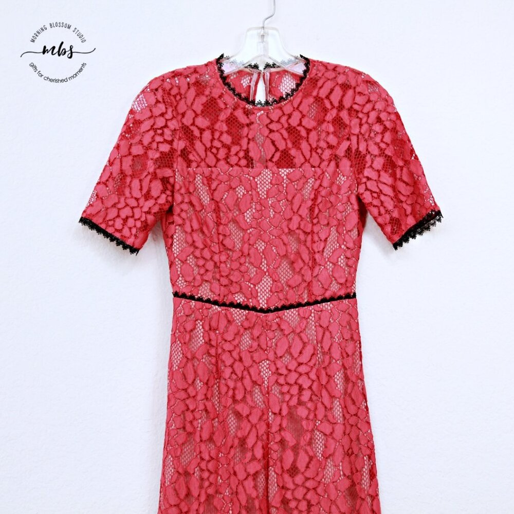 Alexis Lace Short Sleeve Cutout Lined Wide Leg Jumpsuit Raw Hems Pink Women XS - Picture 4 of 13
